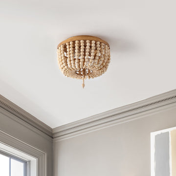Allison 15" Wood Beaded/Metal LED Flush Mount